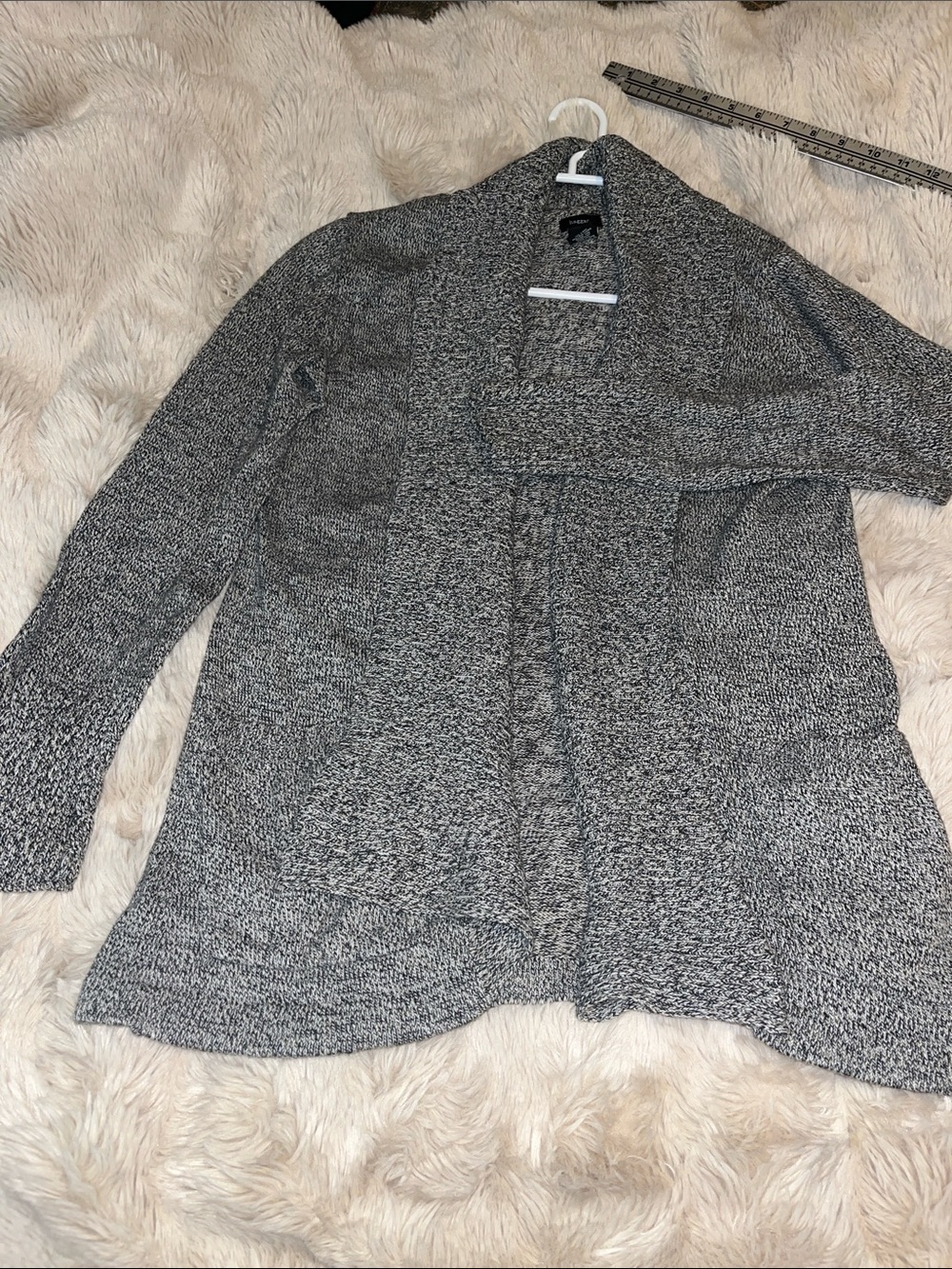 Haggar Black & White Marled Open-Front Knit Cardigan